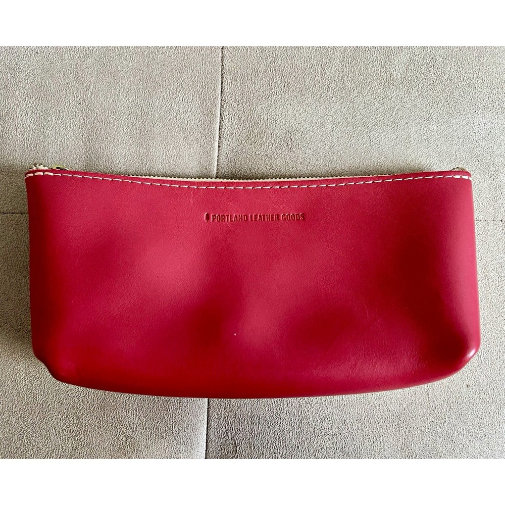 Portland Leather Goods Pink Makeup Bag Zipper Pouch/Case 10" x 4.5" EUC